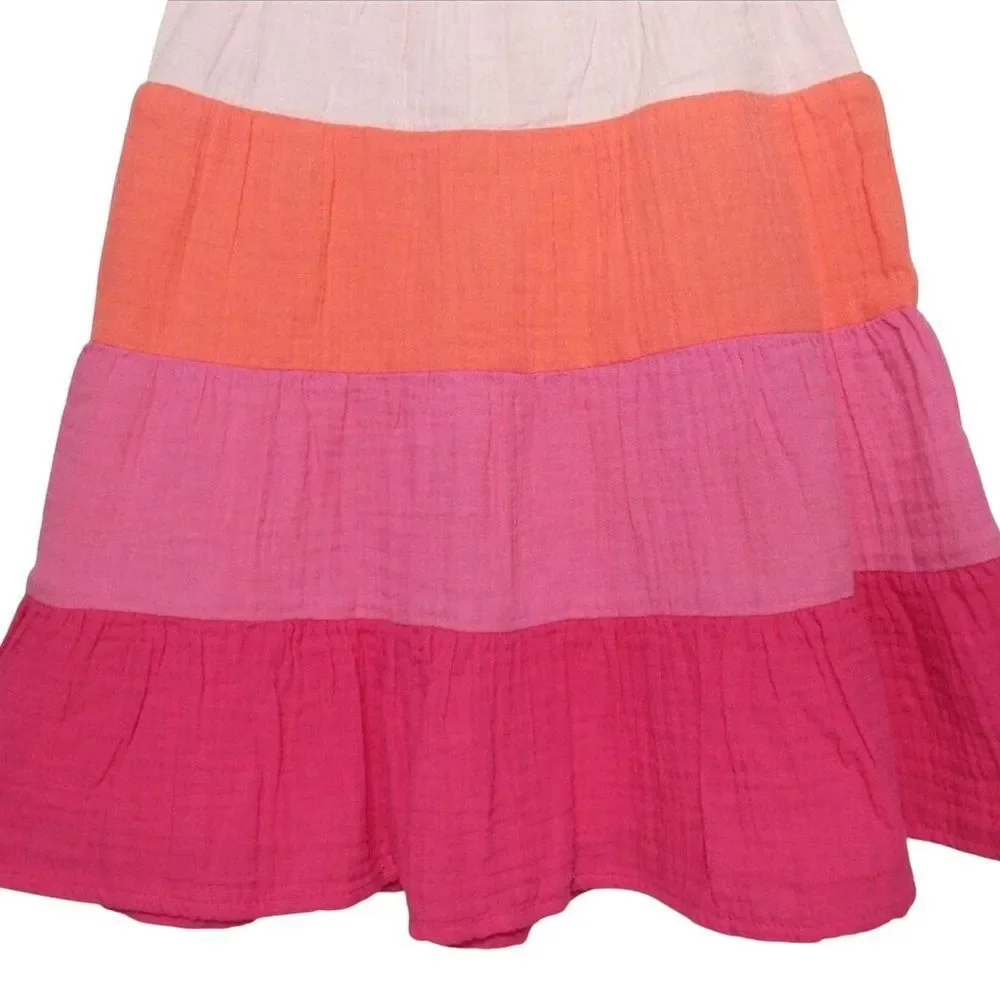 Baby Gap Rainbow Tiered Gauze Dress Pink Orange Cotton 18-24M
